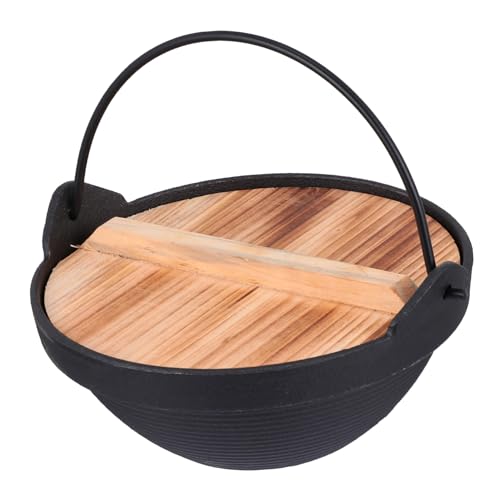 INOOMP Gusseiserner Outdoor Camping Topf mit Holzdeckel Japanischer Einzel hängetopfs für Wandern Picknick Stabiles Kochgeschirr für Schmoren und Kochen von INOOMP