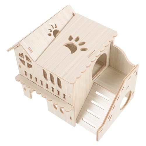 INOOMP Hamsterhaus Tiere Groß Für Sachen Kleintier Klettergehege Käfig Versteck Versteck Lebensraum Erhöhter Doppelschichtiger Stall Treppe Innenhäuser Heim Haustier Erhöhte Leiter Holz von INOOMP