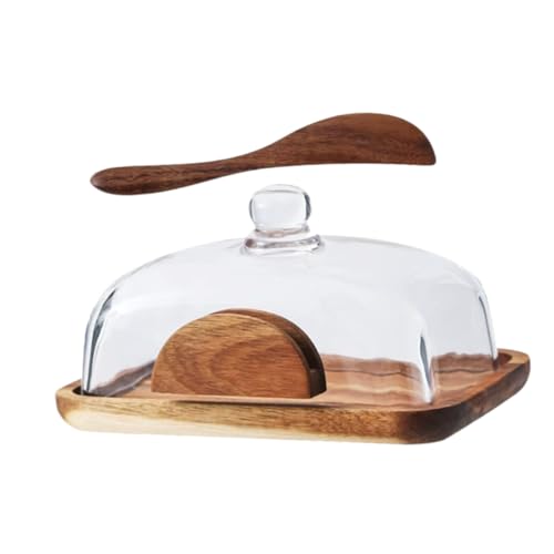 INOOMP Holz Butterdose mit Glasdeckel Frischhaltedose für Butter Käse Snacks und Desserts Multifunktionale Butterdose mit staubdichtem Glasdeckel für Küche und Partys von INOOMP