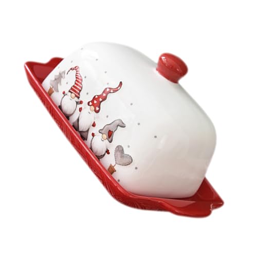 INOOMP Keramik Butterdose mit Deckel Weihnachtsdesign Butterhalter mit Frischhaltefunktion Praktische Aufbewahrung für Zuhause Restaurant Dessert von INOOMP