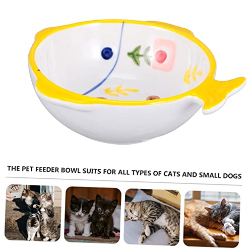 INOOMP Keramik Katzennapf Fischform Anti Umkippen Schutz Hals Futternapf für Katzen und Kleine Hunde Bpa frei Sicher Praktisch für Futter und Wasser von INOOMP