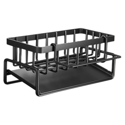 INOOMP Küchenspüle Organizer Aufbewahrungsregal mit Abtropffunktion Schwammhalter Geschirrtuchhalter Multifunktional Schwarz für Spüle Küchenzubehör von INOOMP