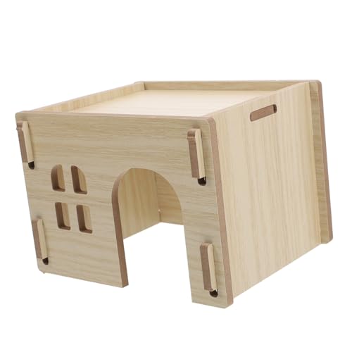 INOOMP Massive Holzvilla kleines zum Verstecken von Hamstern Holz Hamsterhaus Meerschweinchenzubehör Hamster Unterschlupf meerschweinchen lebensraum Hasenhaus hölzern von INOOMP