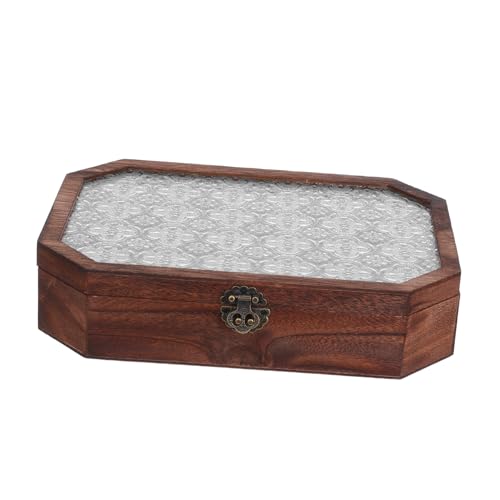 INOOMP Massivholz Aufbewahrungsbox Mit Glasdeckel Vintage-Entwurf Mit Begonienblütenschnitzereien Schubladen Für Kosmetik-Organizer Tablett Für Andenken Organizer Für Kleine von INOOMP