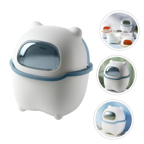 INOOMP Mini Desktop Mülleimer mit Schwingdeckel Cartoon Bär Design Kompakter Abfalleimer für Büro Badezimmer und Schreibtisch Nutzung von INOOMP
