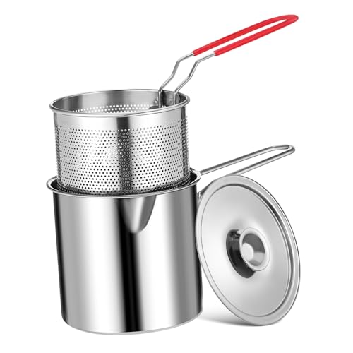 INOOMP Mini Fritteusen Set Kleiner Topf Mit Deckel Mini Öltopf Fritteusentopf Mit Korb Multifunktionaler Öltopf Fritteuse Mit Deckel Topf Zum Frittieren In Heißem Öl Japanischer von INOOMP