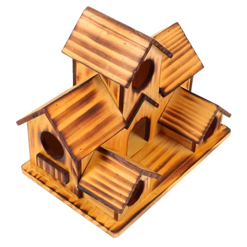 INOOMP Natürliches Holz Vogelhaus mit Mehrkammern Kleines Vogelhäuschen für Garten und Balkon Wetterfestes Futterhaus und Nistkasten Sicherer Unterschlupf für Kleine Vögel und von INOOMP