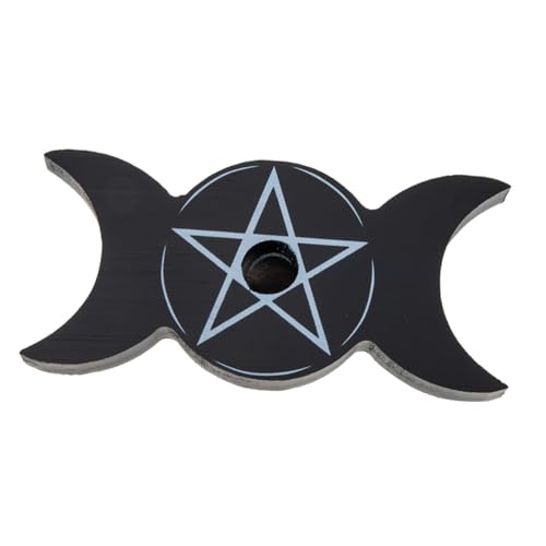 INOOMP Pentagram Holz Kerzenhalter Dreifach mond Design Vintage Kerzenständer für Stumpenkerzen Ritual Dekoration Raum Atmosphäre von INOOMP