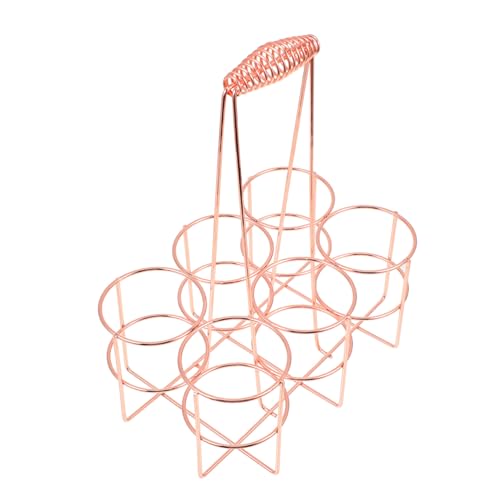 INOOMP Portabler Handlicher Flaschenhalter aus Eisen für Bier Weinflaschen Praktischer Tragbarer Handkorb Robustes Glattes Design in Roségold zur Sicheren Aufbewahrung und Organisation von INOOMP