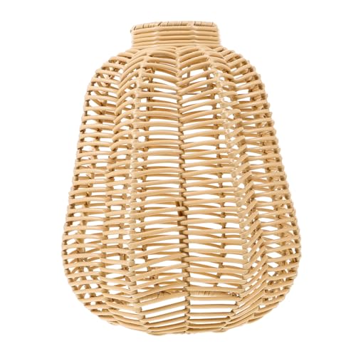 INOOMP Rattan-Kronleuchter Lampenschirm Form Gewebte Weiden flechten Lampenabdeckung aus Rattanimitat Deckenleuchten abdecken Deckenschatten Anhängerlampenschatten Plastik Hellbraun von INOOMP