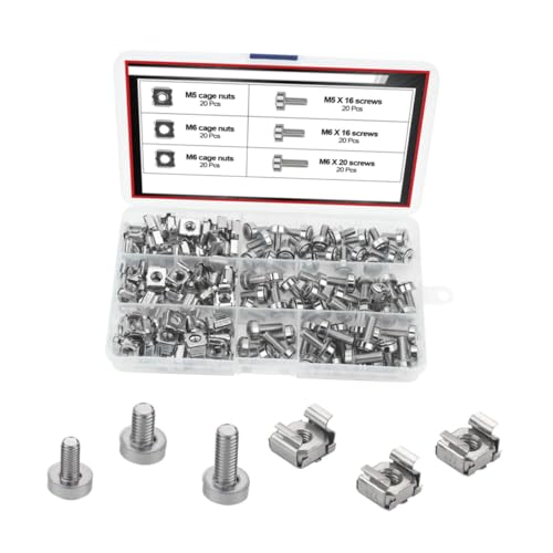 INOOMP Server Rack Mount Cage Nuts Schrauben aus Premium kohlenstoffstahl und Nickel Korrosionsbeständig Hohe Härte Einfache Montage für Server Schrank und Computer Gehäuse von INOOMP