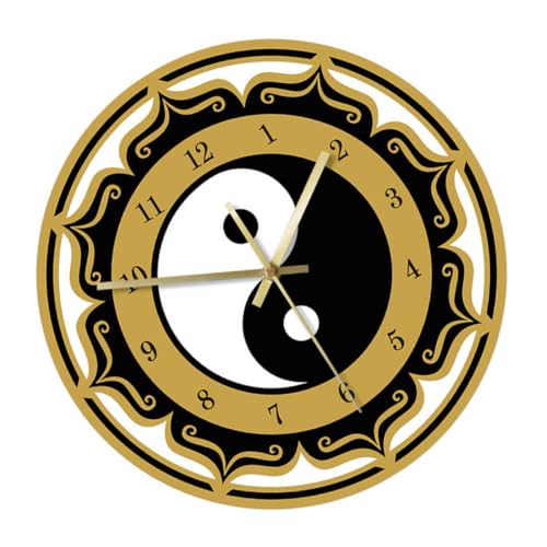 INOOMP Ultraleise Digitale Wanduhr mit Tai Chi Ba Gua Muster Dekorative Uhr ohne Batterie Leichtes Praktisches Design für Wohnzimmer und Flur Stilvolle Wanddekoration von INOOMP
