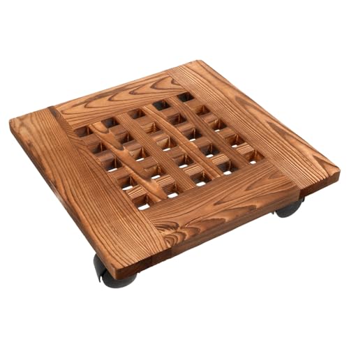 INOOMP Universal Wheel Blumentopf Basis Stand Steht beweglich rotieren Anlage Pflanzen Pflanzständer mit Rad mobiles Blumenregal Rad-Blumentopf-Tablett Mobile Blumentablett Holz Hellbraun von INOOMP