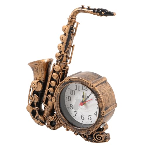 INOOMP Vintage Saxophon Uhr Tischuhr im Retro Design für Studenten und Musikliebhaber Antik Bronzefarben Dekoration für Moderne Räume von INOOMP