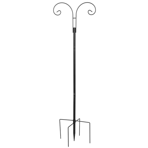 INOOMP Vogelfutterstange: 46 Zoll robuster Doppel-Hirtenhaken aus Eisen – Hängestange für Pflanzgefäße im Garten – Blumentopf-Aufhängerständer für Vogelfutterspender im Freien von INOOMP