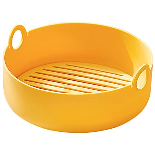 INOOMP Wiederverwendbare Silikonform für Heißluftfritteuse Hitzebeständige Silikon Schale Geeignet für Runde Backformen Multifunktionales Zubehör für Mikrowelle und Ofen Gelb für Zuhause von INOOMP