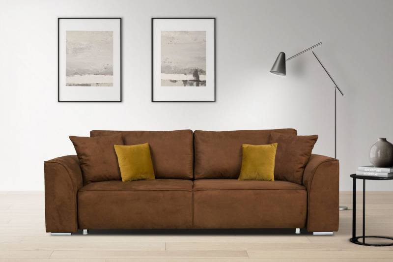 OTTO home 3-Sitzer BEATRICE auch als Schlafsofa mit Bettkasten, B/T/H 250/107/92 cm, wahlweise mit Bettfunktion, incl. 2 Zierkissen, Wellenfederung von OTTO home