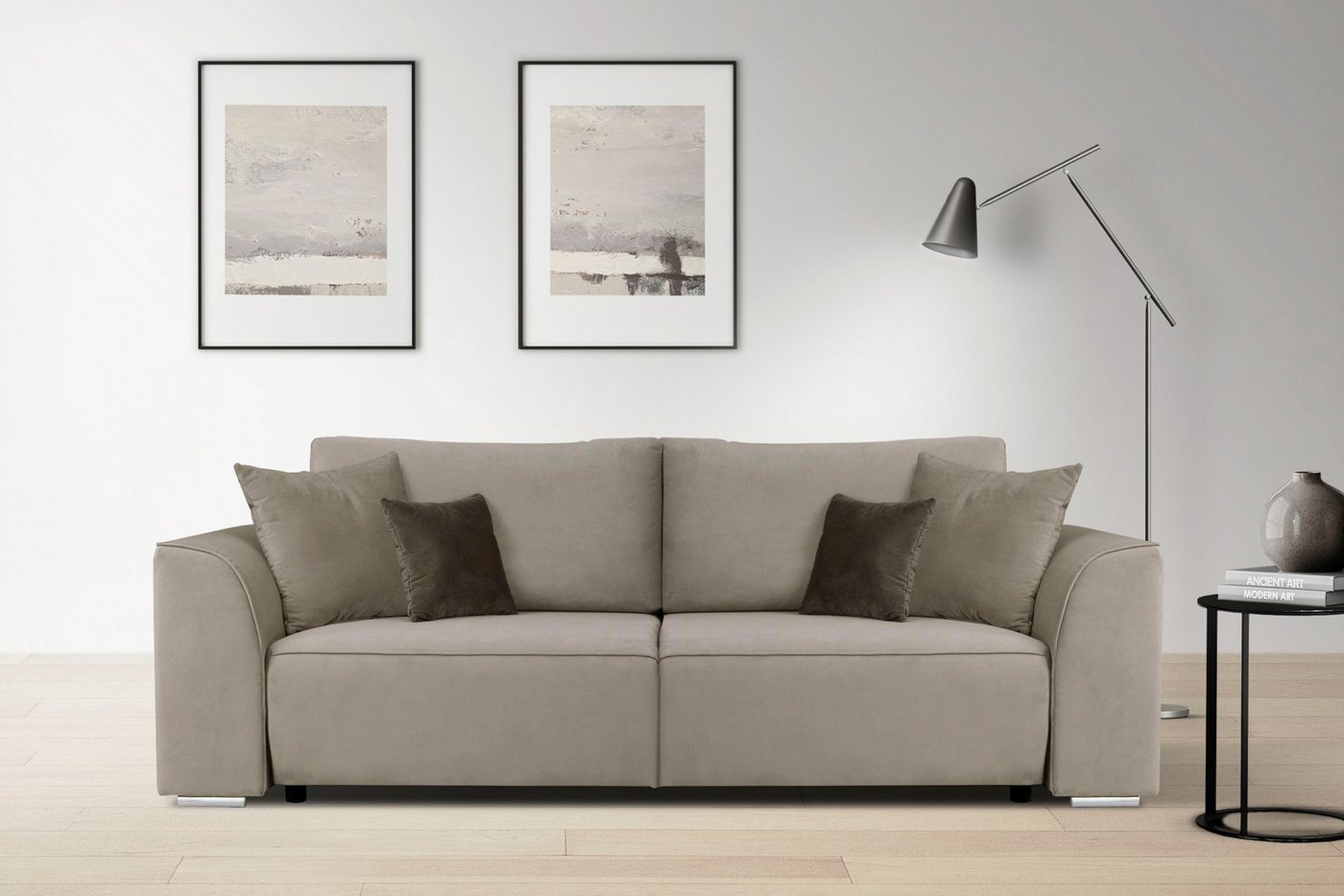 INOSIGN 3-Sitzer BEATRICE auch als Schlafsofa mit Bettkasten, B/T/H 250/107/92 cm, wahlweise mit Bettfunktion, incl. 2 Zierkissen, Wellenfederung von INOSIGN