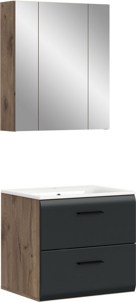 INOSIGN Badezimmer-Set, (Set, 3-St), Florenz, Badkombination 3-tlg., Nox Oak NB, inkl. Waschbecken von INOSIGN