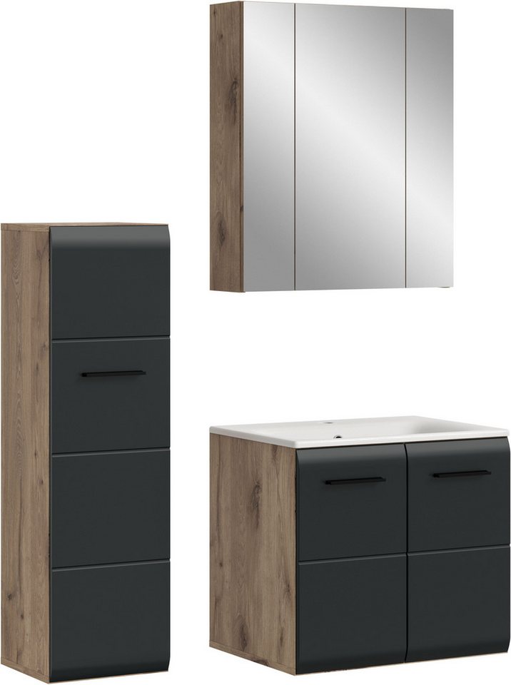 INOSIGN Badezimmer-Set, (Set, 4-St), Florenz, Badkombination 4-tlg.,Nox Oak NB, inkl. Waschbecken von INOSIGN