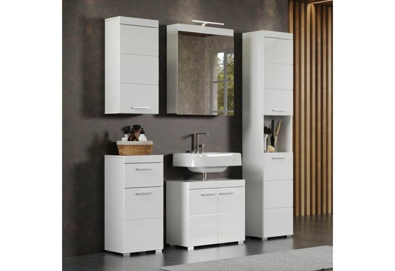 welltime Badmöbel-Set Avena, (Set, 5-St), Hochschrank, WBU, Spiegelschrank, Kommode, Hängeschrank u. Beleuchtung von welltime