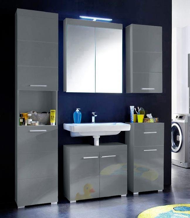 welltime Badmöbel-Set Avena, (Set, 5-St), Hochschrank, WBU, Spiegelschrank, Kommode, Hängeschrank u. Beleuchtung von welltime