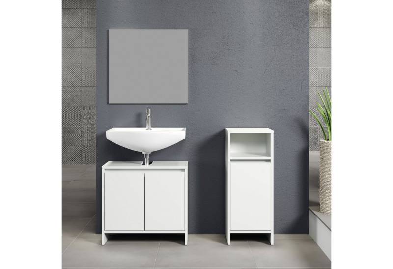 INOSIGN Badmöbel-Set Banta, (3-St), Griffloser Waschbeckenunterschrank und Unterschrank mit Wandspiegel von INOSIGN