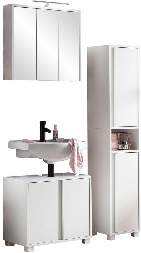 welltime Badmöbel-Set Dex, (3-St), bestehend aus Waschbeckenunterschrank, Hochschrank, Spiegelschrank von welltime