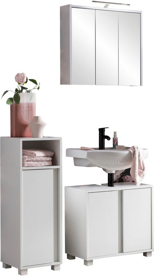 welltime Badmöbel-Set Dex, (3-St), bestehend aus Waschbeckenunterschrank, Unterschrank, Spiegelschrank von welltime