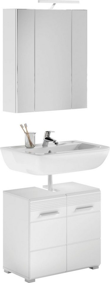 INOSIGN Badmöbel-Set Malmö, 2 teilig, inklusive LED Beleuchtung, bestehend aus:, (Set, 2-St), Waschbeckenunterschrank, Spiegelschrank, LED Badaufsatzleuchte von INOSIGN