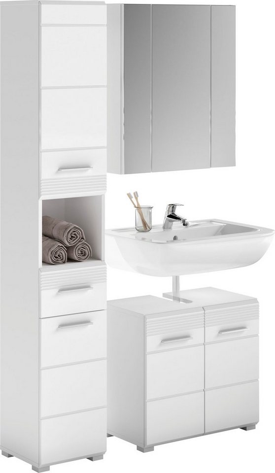 INOSIGN Badmöbel-Set Malmö, 3 teilig, bestehend aus:, (Set, 3-St), Hochschrank, Waschbeckenunterschrank, Spiegel von INOSIGN