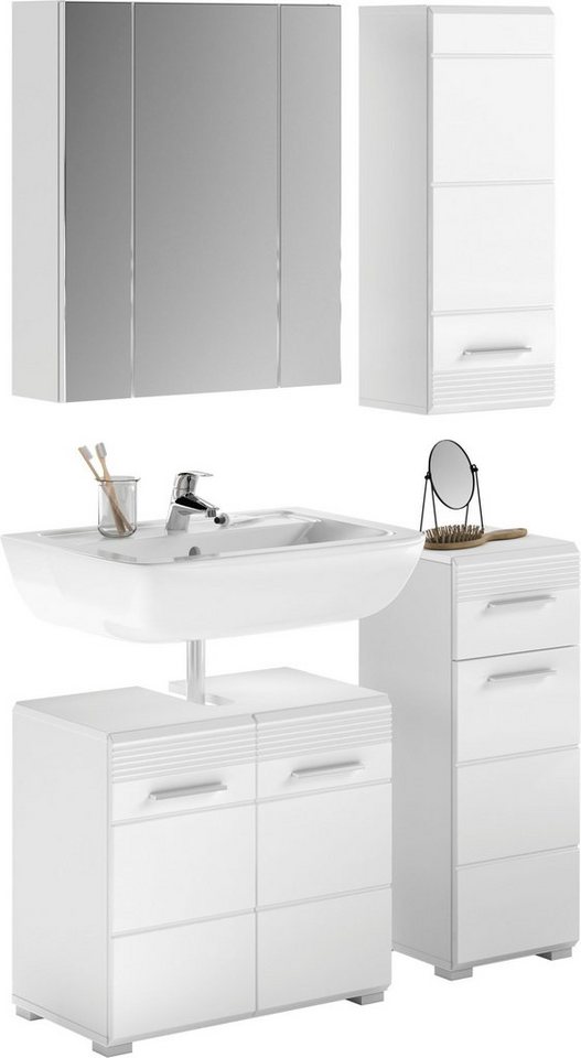 INOSIGN Badmöbel-Set Malmö, 4 teilig, bestehend aus:, (Set, 4-St), Waschbeckenunterschrank, Spiegel, Unterschrank, Hängeschrank von INOSIGN