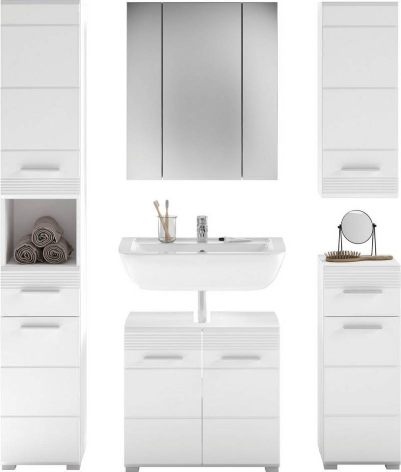 INOSIGN Badmöbel-Set Malmö, 5 teilig, bestehend aus:, (Set, 5-St), Hochschrank, WBU, Spiegel, Unterschrank, Hängeschrank von INOSIGN