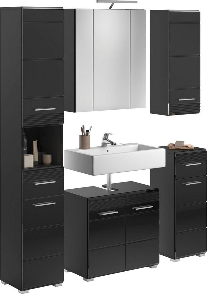 INOSIGN Badmöbel-Set Malmö, 5 teilig, inklusive LED Beleuchtung, bestehend aus:, (Set, 5-St), Badmöbel, 5-tlg von INOSIGN