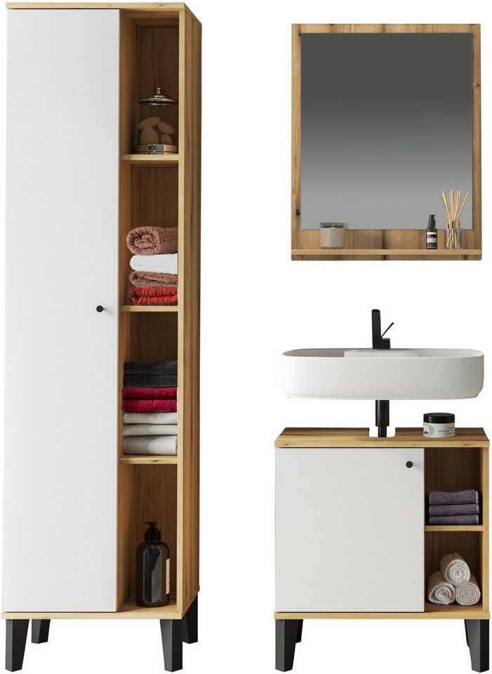 INOSIGN Badmöbel-Set OSLO, Bad im skandinavischen Design, (Set, 3-St), Badschränke und Spiegel, in zwei Farben verfügbar, viel Stauraum von INOSIGN