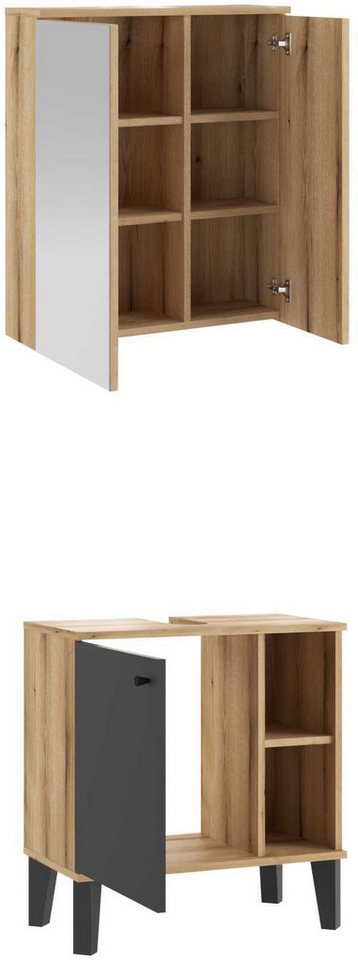 INOSIGN Badmöbel-Set OSLO, Bad im skandinavischen Design, 2-teiliges Badezimmer, (Set, 2-St), Unterschrank und Spiegel, in zwei Farben verfügbar, viel Stauraum von INOSIGN