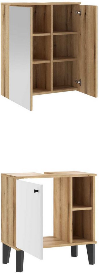INOSIGN Badmöbel-Set OSLO, Bad im skandinavischen Design, 2-teiliges Badezimmer, (Set, 2-St), Unterschrank und Spiegel, in zwei Farben verfügbar, viel Stauraum von INOSIGN