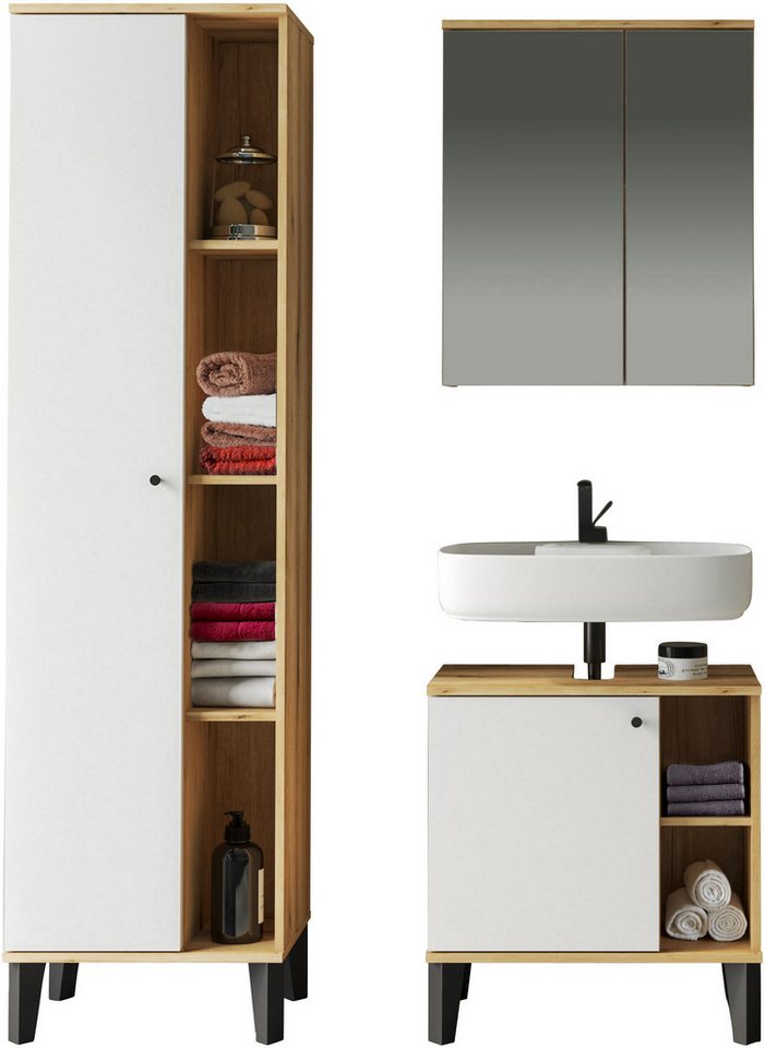 INOSIGN Badmöbel-Set OSLO, Bad im skandinavischen Design, 3-teiliges Badezimmer, (Set, 3-St), Badschränke und Spiegel, in zwei Farben verfügbar, viel Stauraum von INOSIGN