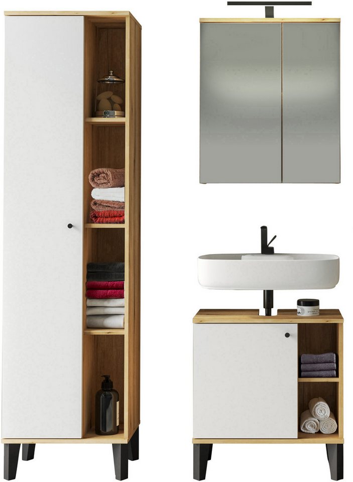 INOSIGN Badmöbel-Set OSLO, Bad im skandinavischen Design, 5-teiliges Badezimmer, (Set, 3-St), Badschränke und Spiegel, in zwei Farben verfügbar, viel Stauraum von INOSIGN