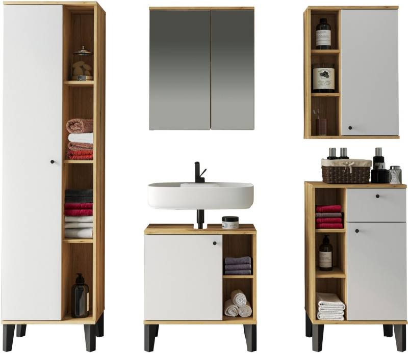 INOSIGN Badmöbel-Set OSLO, Bad im skandinavischen Design, 5-teiliges Badezimmer, (Set, 5-St), Badschränke und Spiegel, in zwei Farben verfügbar, viel Stauraum von INOSIGN