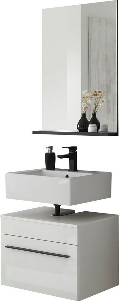 INOSIGN Badmöbel-Set Cantara, Bad im modernen Design, 2-teiliges Badezimmer, (Set, 2-St), Unterschrank und Spiegel, in Weiß Hochglanz, viel Stauraum von INOSIGN