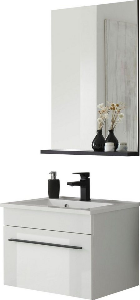 INOSIGN Badmöbel-Set Cantara, Bad im modernen Design, 2-teiliges Badezimmer, (Set, 2-St), Waschtisch und Spiegel, in Weiß Hochglanz, viel Stauraum von INOSIGN