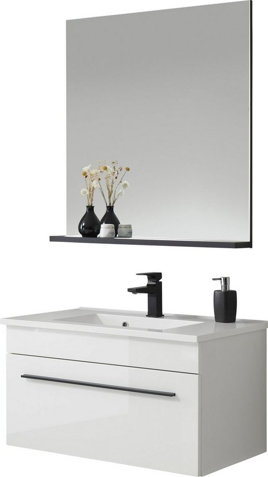 INOSIGN Badmöbel-Set Cantara, Bad im modernen Design, 2-teiliges Badezimmer, (Set, 2-St), Waschtisch und Spiegel, in Weiß Hochglanz, viel Stauraum von INOSIGN