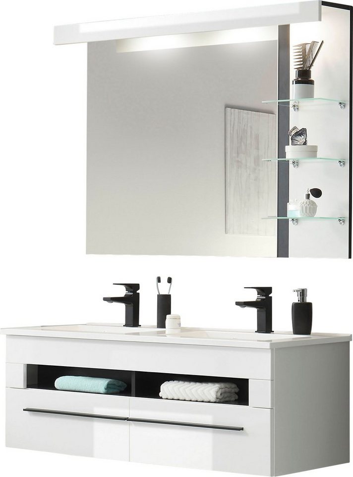 INOSIGN Badmöbel-Set Cantara, Bad im modernen Design, 2-teiliges Badezimmer, (Set, 2-St), Waschtisch und Spiegel, in Weiß Hochglanz, viel Stauraum von INOSIGN