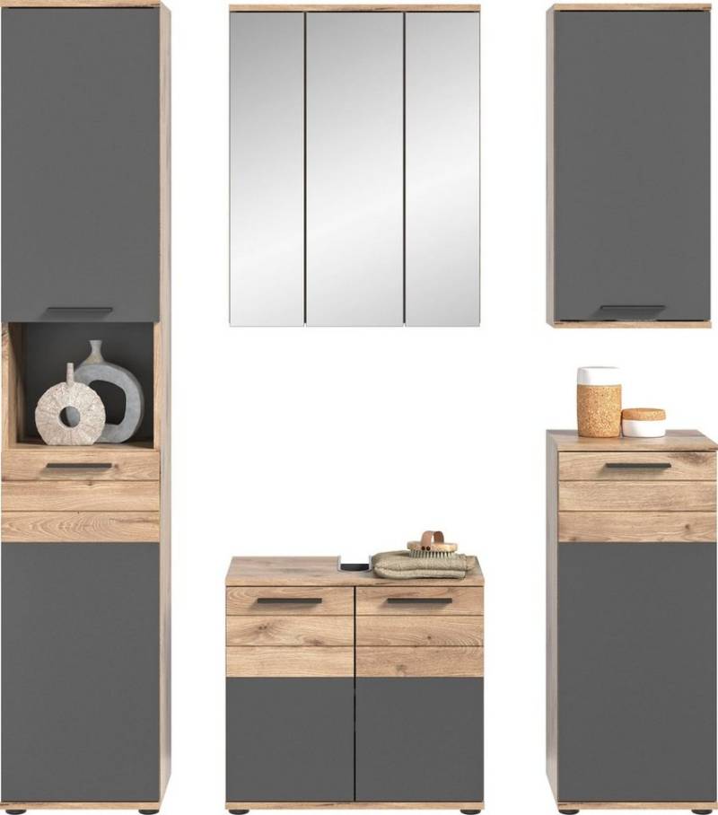 INOSIGN Badmöbel-Set Riga, 5 teilig, bestehend aus:, (Set, 5-St), Hochschrank, WBU, Spiegel, Unterschrank, Hängeschrank von INOSIGN
