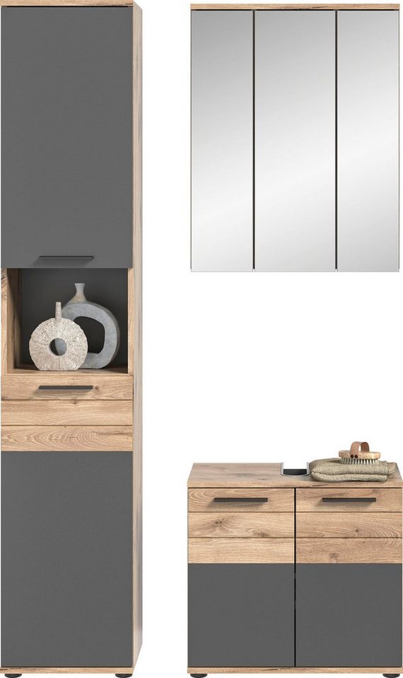 INOSIGN Badmöbel-Set Riga, 3 teilig, bestehend aus:, (Set), Hochschrank, Waschbeckenunterschrank, Spiegel von INOSIGN