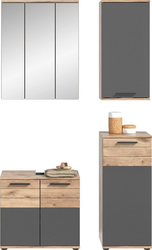 INOSIGN Badmöbel-Set Riga, 4 teilig, bestehend aus:, (Set, 4-St), Waschbeckenunterschrank, Spiegel, Unterschrank, Hängeschrank von INOSIGN
