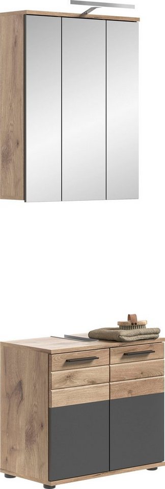 INOSIGN Badmöbel-Set Riga, 2 teilig, inklusive LED Beleuchtung, bestehend aus:, (Set), Waschbeckenunterschrank, Spiegelschrank, LED Badaufsatzleuchte von INOSIGN