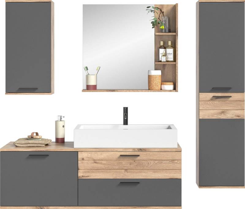 INOSIGN Badmöbel-Set Riga, 4 teilig, inklusive Keramik-Aufsatzwaschbecken, bestehend aus:, (Set, 4-St), Waschtisch-Set, Hängeschrank, Badspiegel, Midischrank von INOSIGN
