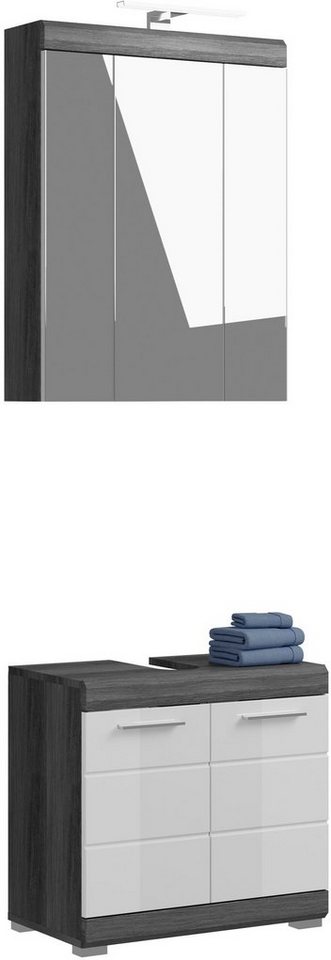 INOSIGN Badmöbel-Set Siena, 2 teilig, inklusive LED Beleuchtung, bestehend aus:, (Set, 2-St), Waschbeckenunterschrank, Spiegelschrank, LED Badaufsatzleuchte von INOSIGN